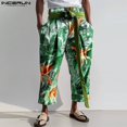 thumbnail image 2 of INCERUN 2024 Pantalones de estilo coreano con estampado de hojas y flores para hombre, pantalones largos informales, ropa de calle, pantalones que combinan con todo, tallas S-5XL, 2 of 5