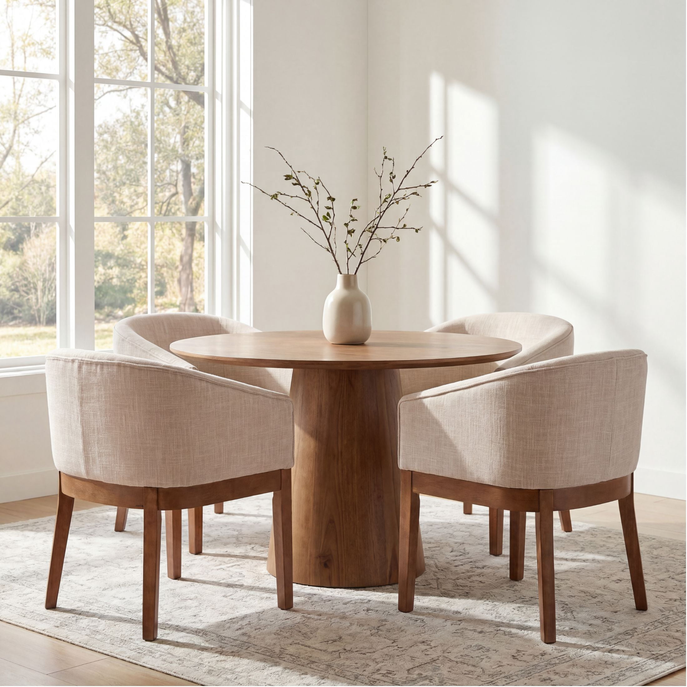 Guyou Modern Upholstered Dining Chairs Set of 2, Farmhouse Linen Kitchen & Dining Room Chairs with Armrests, 18" W Wooden Barrel Accent Chair Armchair for Dining Room Living Room Bedroom, Beige