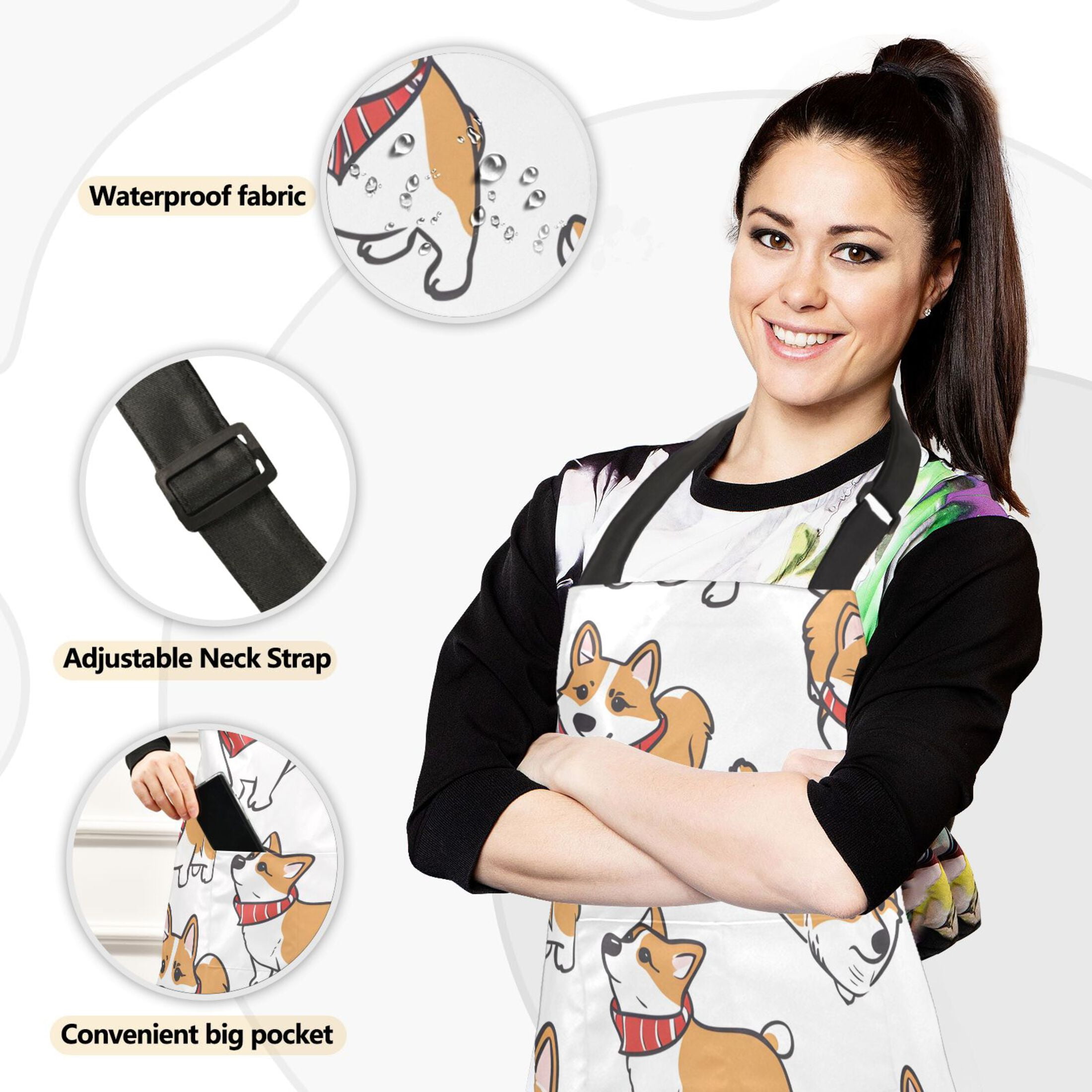 Corgi Dog with Scarves 5 Pcs Kitchen Set Heat Resistant Oven Mitts and Non-Slip Pot Holders with Adjustable Cooking Apron