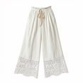thumbnail image 5 of Squevariel Womens Cotton Linen Pants Lace Comfy Wide Leg Trousers Solid Color Loose Drawstring Elastic Waist Pants, 5 of 5