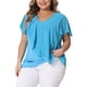 thumbnail image 4 of Blusa de mujer plus size Agnes Orinda con mangas de murciélago, escote en V y capas de volantes 3X azul, 4 of 6