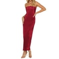 thumbnail image 3 of ZAXARRA Women's Summer Satin Strapless Dress Backless Bodycon Wedding Cocktail Party Maxi Dresses, 3 of 5