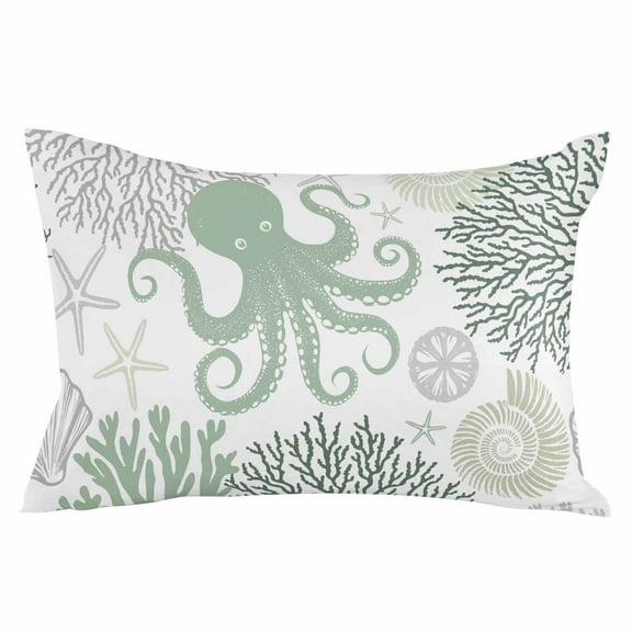 Sage Green Octopus Coastal Throw Pillow Cover 12 x 20 Inch Decorative Pillow Cover Nautical Coral Starfish Lumbar Pillowcase Seasonal Rectangle Cushion Case for Couch Sofa Bed Living Room