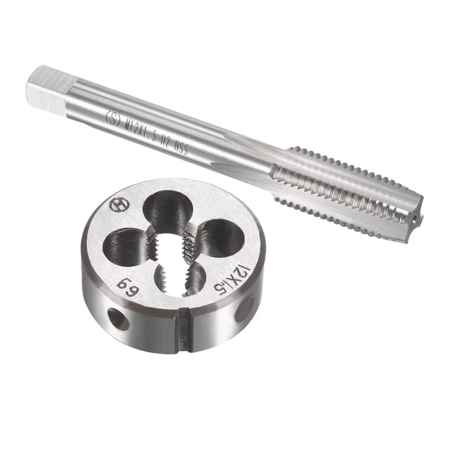 Unique Bargains M12 x 1.5mm Metric Tap and Die Set Machine Thread Tap with Round Die