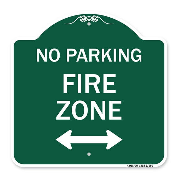 SignMission A-DES-GW-1818-23990 18 x 18 in. Designer Series Sign - Fire Lane with Bidirectional Arrow, Green & White