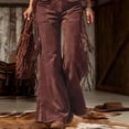 thumbnail image 3 of VIWORLD Fashion Pocket Jumpsuit: Women's Fringe-Trimmed Wide-Leg Western Overall with Adjustable Straps Dark Brown，S, 3 of 5