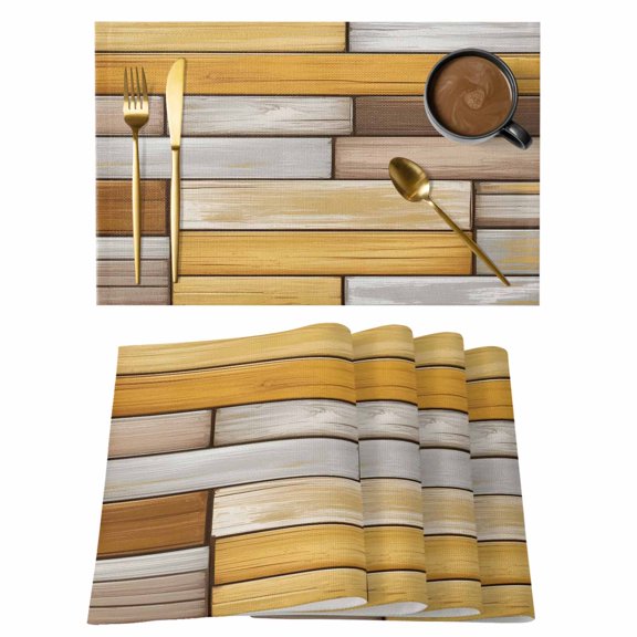 Placemats Set of 4, Brown Yellow Vintage Woven Placemat, Linen Place Mats for Kitchen/Dining Tables, Retro Farmhouse Elegant Pastoral Washable Table Mats for Party
