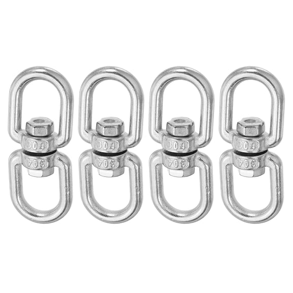 Uxcell Heavy Duty M6 Double Swivel Eye Hook, 304 Stainless Steel Chain Swivel Shackle Ring Connector Eye to Eye Load 200 KG/440 lbs Pack of 4