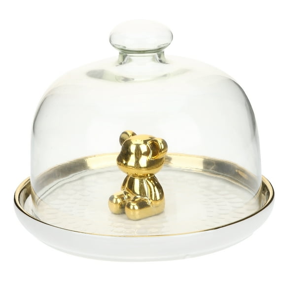 FELTECHELECTR Ceramic Dessert Plate With Cover Golden 1 Set