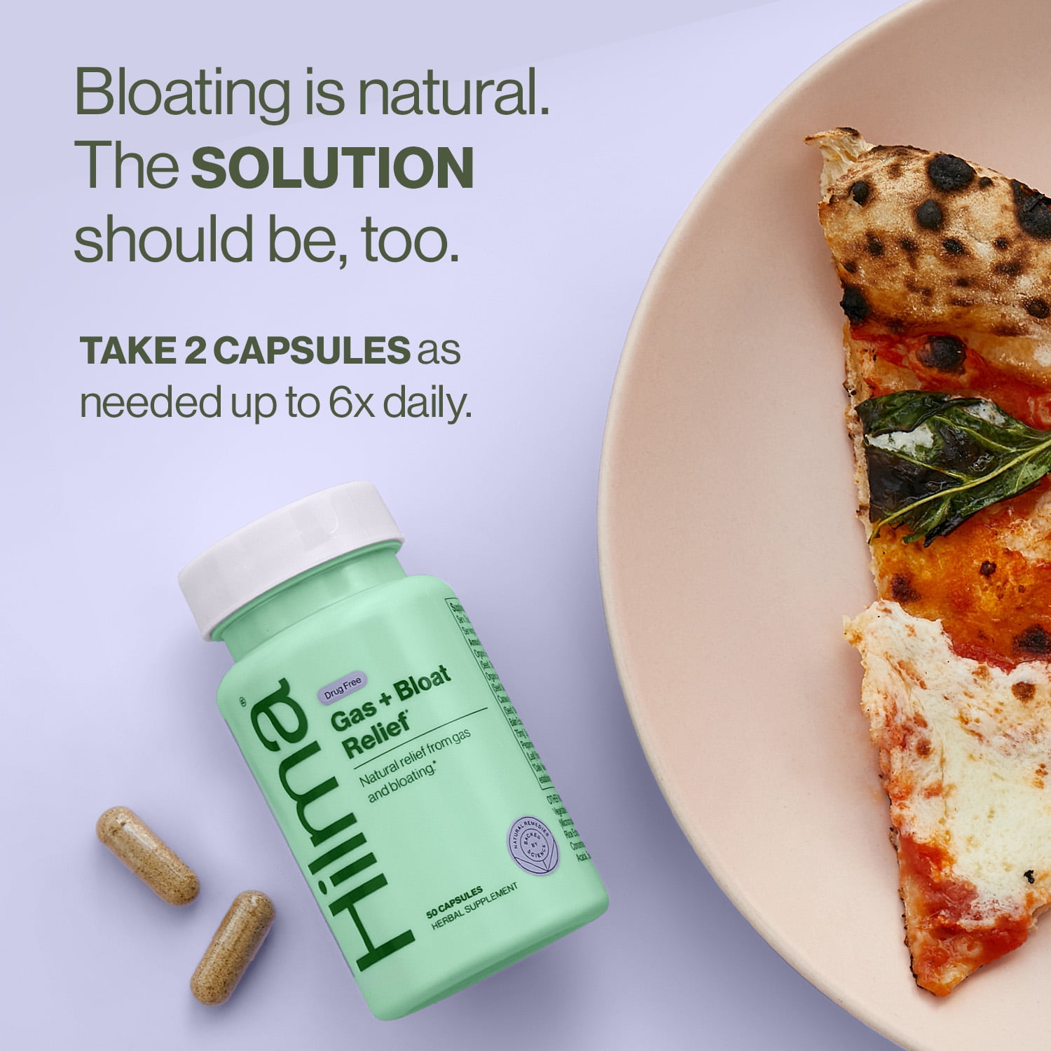 Hilma Natural Gas + Bloat Relief Herbal Supplement Vegan Capsules, Doctor Formulated, Unisex, 28 Count
