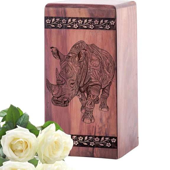 Rhino Urn - Wooden Rhino Urns For Human Ashes Adult Male - Cremation Funeral Urns - Memorial Keepsake Urns - Decorative Ash Box - 11.25Inch, Large Size - 1Pcs Pack
