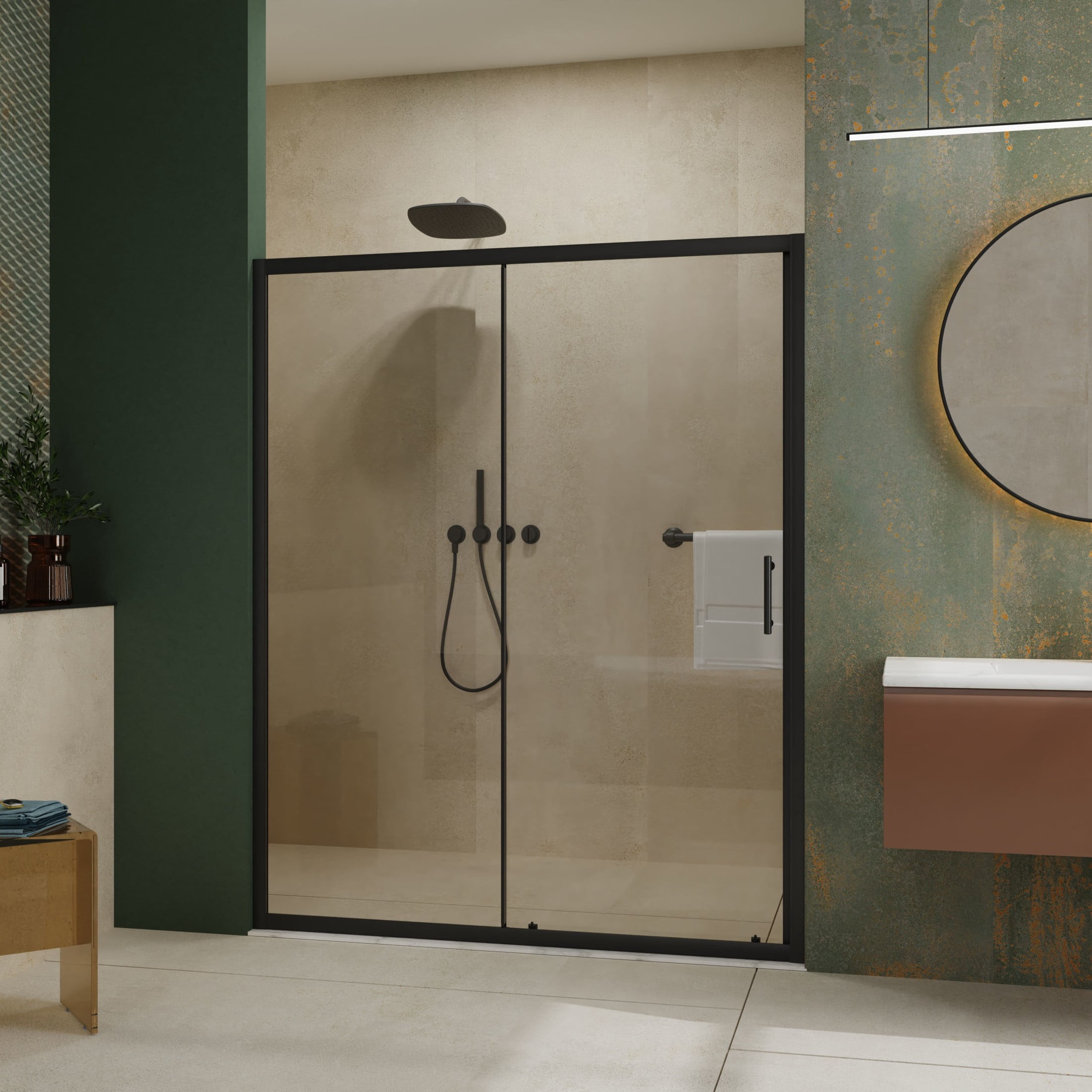 Noble House 60" x 72" Single Sliding Shower Door, 1/5" Clear Tempered Glass with Stainless Steel Handle, Matt Black
