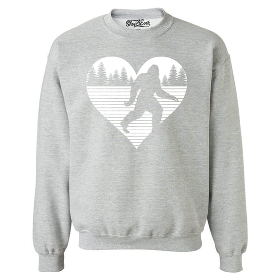 Shop4Ever Men's Bigfoot Heart Love Sasquatch Valentine Crewneck Sweatshirt Large Sports Grey