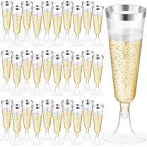 120 Pack 5 Ounces Plastic Champagne Flutes Disposable Plastic Champagne Glasses for Parties Clear Toasting Flutes Cocktail Cups for Wedding, Anniversary, Birthday (Gold)