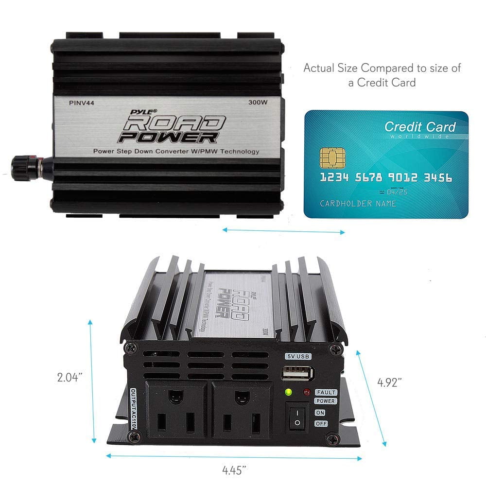 PYLE PINV44 - Plug in Car 300 Watt 12v DC to 115 Volt AC Power Inverter w/ Modified Sine Wave & 5 Volt USB Outlet