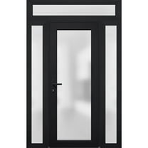 Front Exterior Prehung Metal-Plastic Door Frosted Glass / Manux 8102 Matte Black / 2 Side and Top Window / Office Commercial and Residential Doors Entrance Patio Garage 62" x 96" Right-hand Inswing