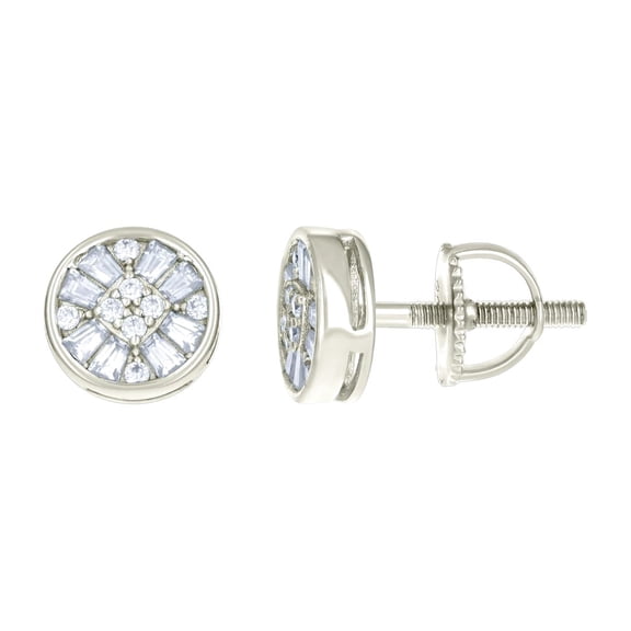 925 Sterling Silver Womens 0.10ct Round 0.59ct Baguette Moissanite Fashion Stud Earrings 7.8x7.8mm Wide Stud Earring for