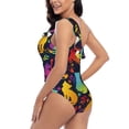 thumbnail image 4 of Pofeuu Colorful Cats Print Women's One Piece Swimsuits One Shoulder Swimwear Asymmetric Ruffle Monokinis Bathing Suits-Large, 4 of 6