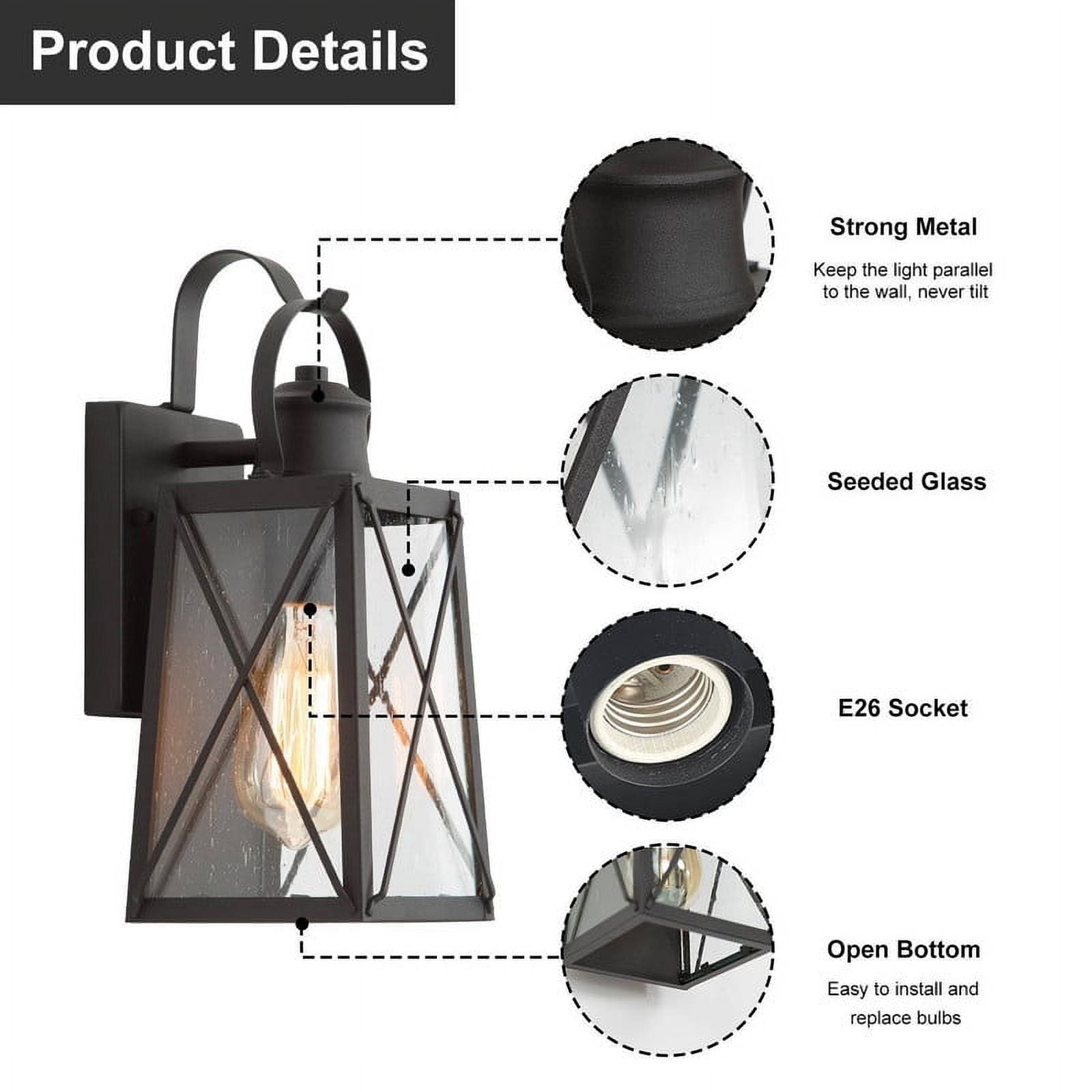 LNC 1-Light Black Farmhouse Outdoor Lantern Wall Sconce, 6" L x 12.75" H x 5.5" W