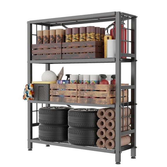 HOHYN 4-Wire Heavy-Duty Shelf, Standing Storage Shelves, Metal Shelving Unit Pantry Rack, 1200LB Load Rating, for Garage Kitchen Organizer (Black)