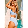 thumbnail image 5 of SHEWIN Swimsuit Women Embroidered Floral Textured Bikini Sets 2 Piece High Waisted Bathing Suits Lace Up Back Scalloped V Neck Swimwear, 5 of 9