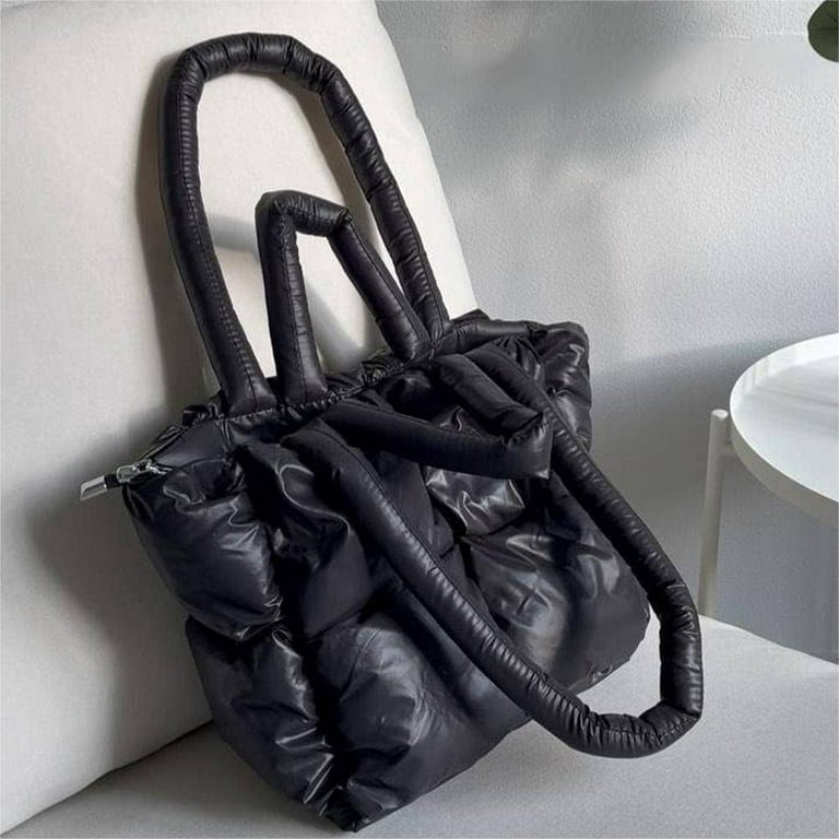 Padded Shopper with Shoulder Strap - Black - Ladies