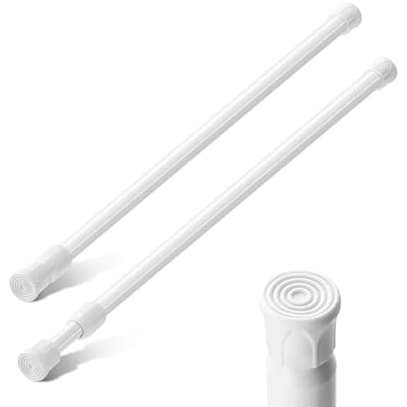 2 PCS Spring Tension Curtain Rods Telescoping Small Short Window Rod No Drilling for Window Bedroom Kitchen Bathroom Cupboard, White, 16 to 28 Inches