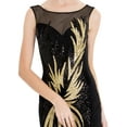 thumbnail image 4 of Angel-fashions Women's Sheer Gold Sequined Black Splicing Evening Dress Round Neck Vintage Wedding Party Guest Gown Size 16, 4 of 7