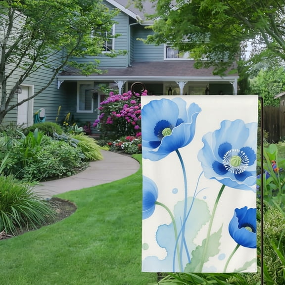 Spring Summer Garden Flag Double Sided Light Blue Gold Floral Welcome Yard House Outside Outdoor Decoration,12*18 inch