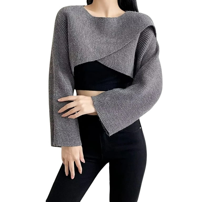 hirigin Womens Long Sleeve Shrug Sweater Super Cropped Drop