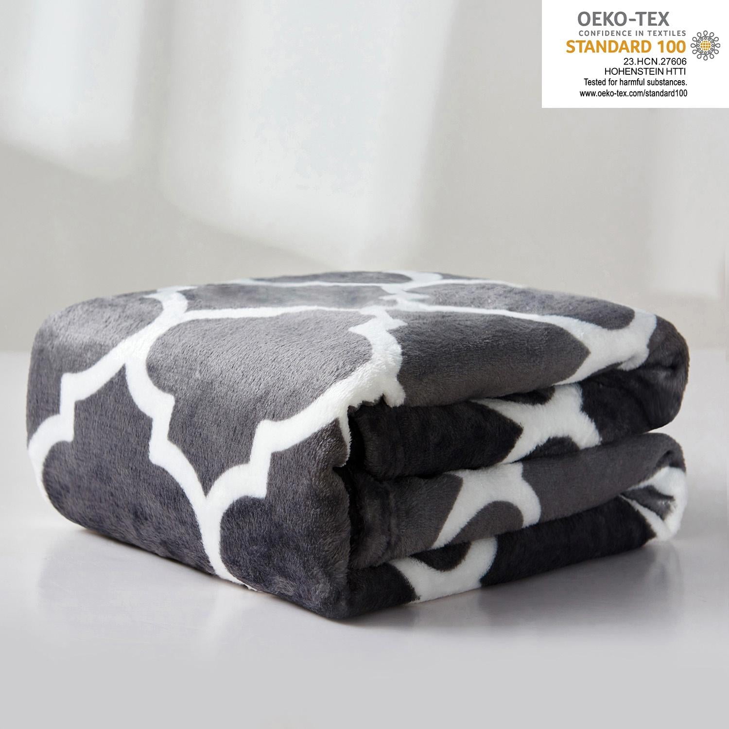 JML Fleece Throw Blanket Soft Cozy Plush Nap Blanket,50"x60", Grey Lattice