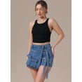 thumbnail image 2 of DARING DIVA Women's High Waist Western Asymmetrical Denim Cargo Skirt Shorts M Blue, 2 of 7