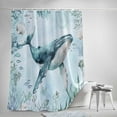 thumbnail image 5 of Shower Curtains for Bathroom-66"x72",Beach Cyan Whale Coral Shell Waterproof Bath Curtain Grommet Shower Curtain Set with Hooks,Summer Coastal Ocean Theme Washable Bath Accessories, 5 of 7