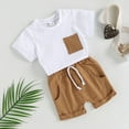 thumbnail image 2 of Fortune Baby Boy Summer Clothes Short Sleeve Color Block Pocket T-Shirt Elastic Waist Shorts 2Pcs Set, 2 of 9