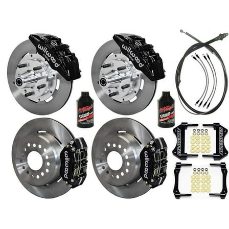 WILWOOD 1970-1973 MUSTANG FRONT & REAR BIG BRAKE COMBO, DYNAPRO 12.2 FRONT & REAR, BLACK, FREE PARKING BRAKE CABLE, BRAKE LINES & FLUID - For 1970-1973 MUSTANG WITH 2.50 OFFSET AXLE