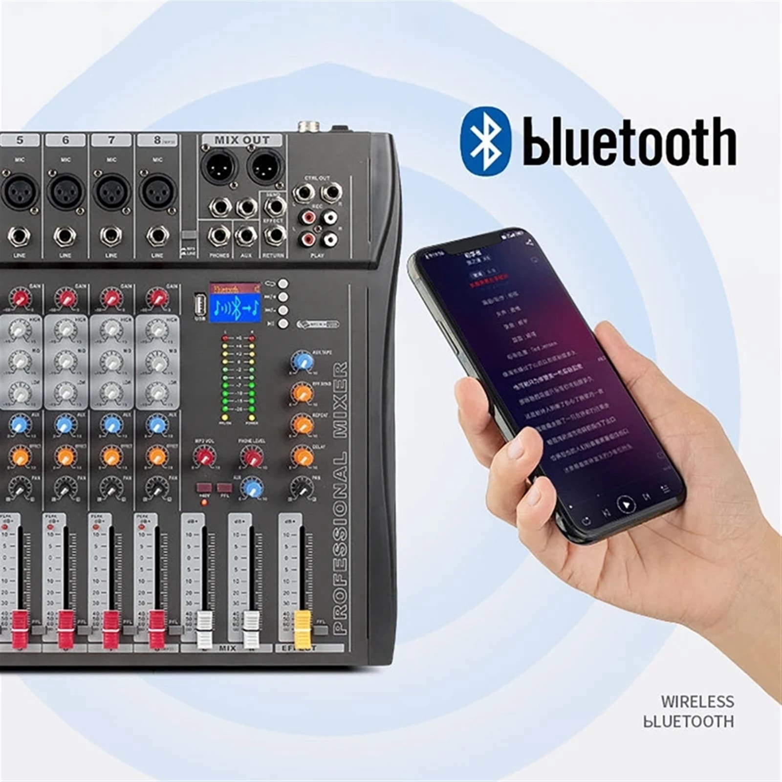 8 Channel Audio Mixer Mixing Console Sound Board USB Reverb For PC Stage Studio DJ Stage Controller Monitoring ,Precision Control