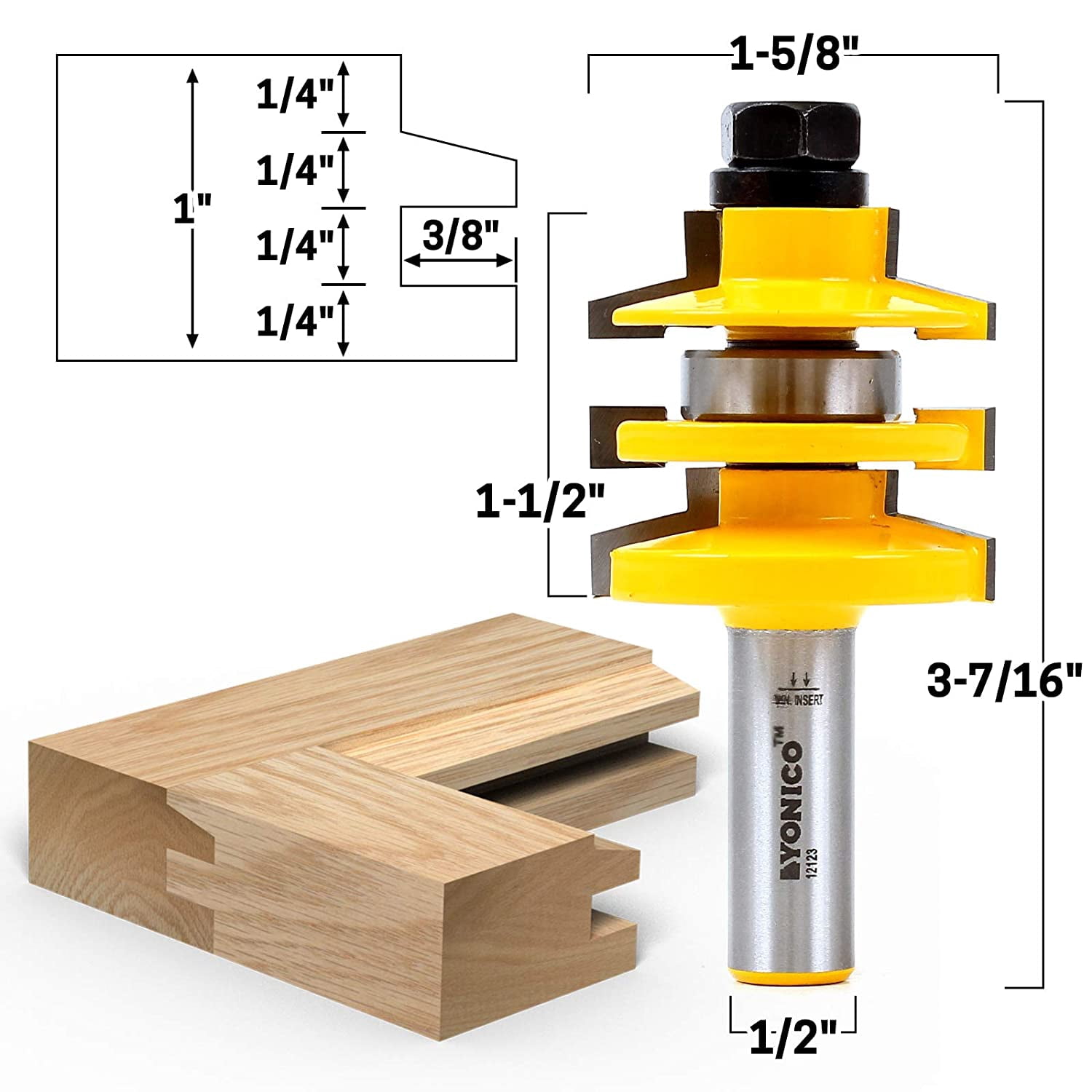 Yonico Bevel Stacked Rail and Stile Router Bit - 1/2" Shank - 12123