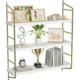 Floating Shelves, Wall Shelves 3 Boards Adjustable, White and Gold