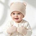 thumbnail image 5 of Povozer Baby Girl Beanie Winter Baby Boy Hat Winter Baby Knitted Ear Warmers Cute Ear Wool Hat Gloves Set,Size 0-6 Months,Beige, 5 of 8
