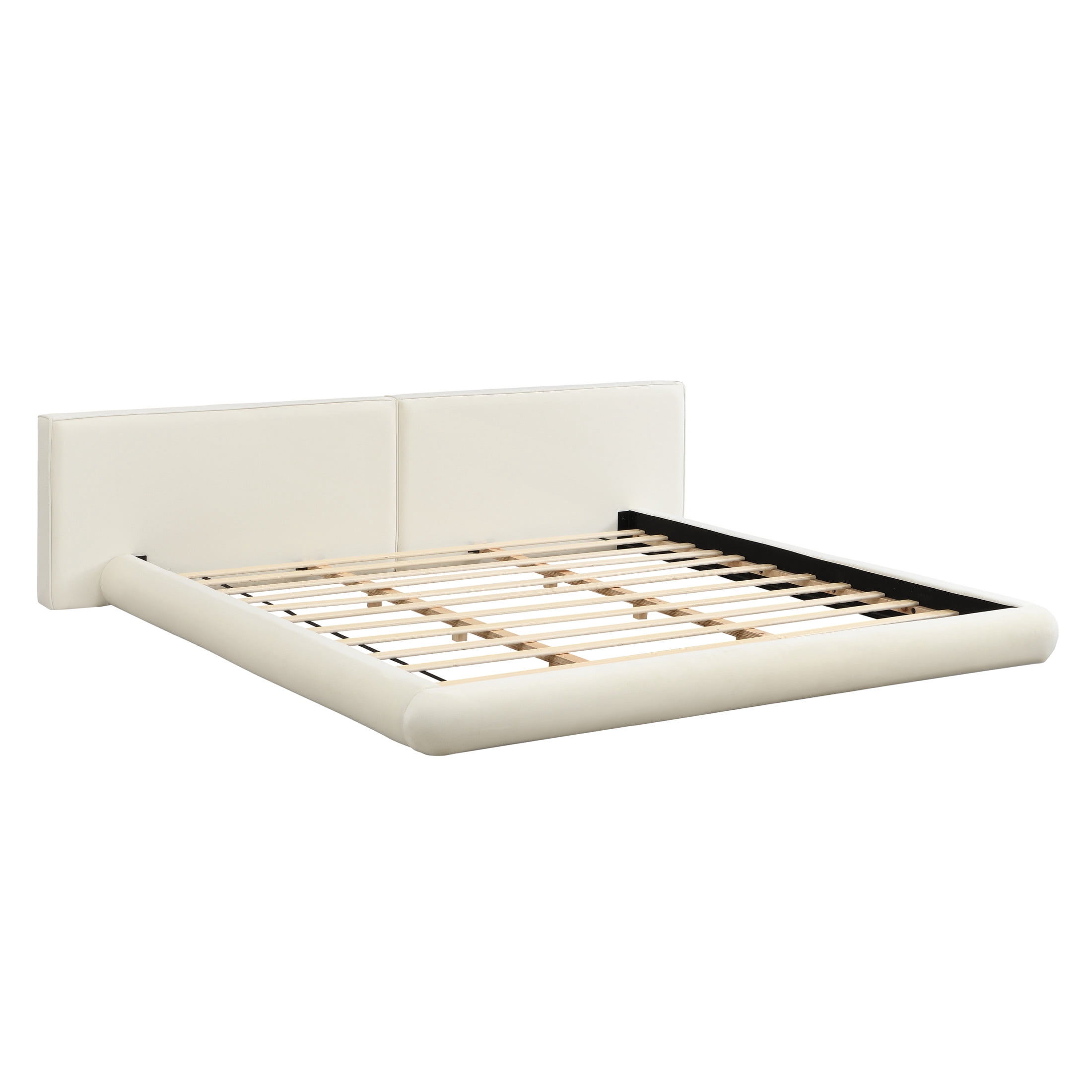 Christopher Knight Home Modern Floor-Hugging Upholstered Platform Bed, King Size, Cream