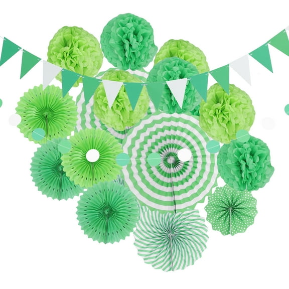 Raindrops Green Tissue Paper Pompoms and Honeycomb Balls for Decor with Easy Hanging Strings 20 Pieces