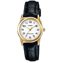 Casio Black Leather Ladies Analog Gold Bezel Watch LTP-V001GL-7B