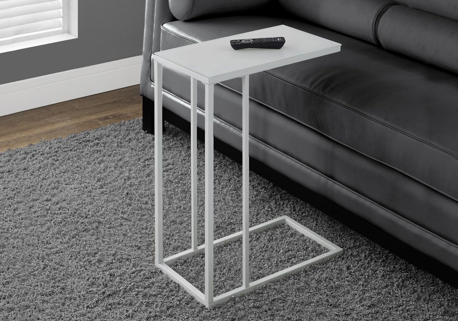 Monarch Specialties Accent Table, C-shaped, End, Side, Snack, Living Room, Bedroom, Metal, Tempered Glass, White, Contemporary, Modern