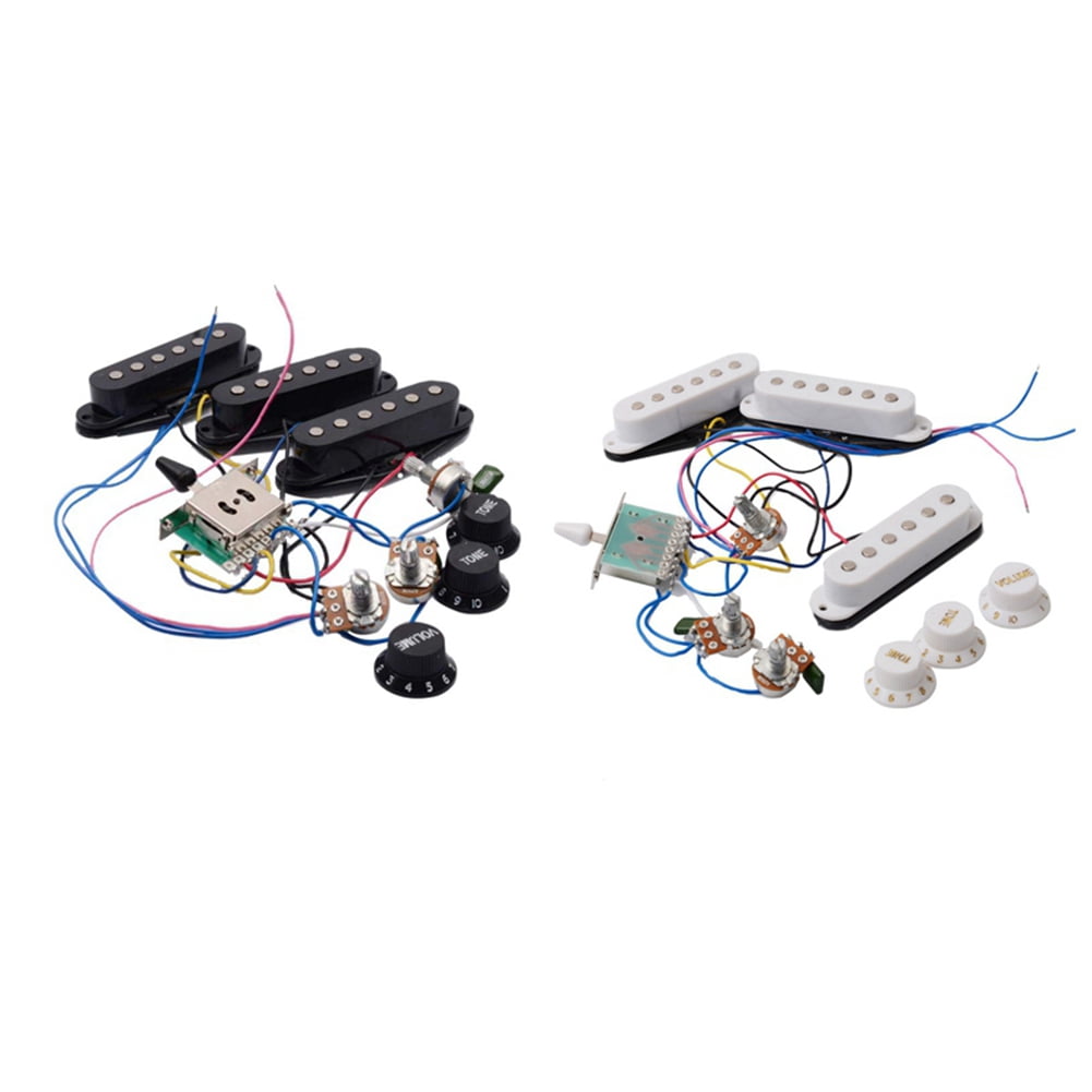2Pcs Electric Guitar Pickup Wiring Harness Prewired 5-Way Switch Sss Pickup for Electric Guitar - Black & White