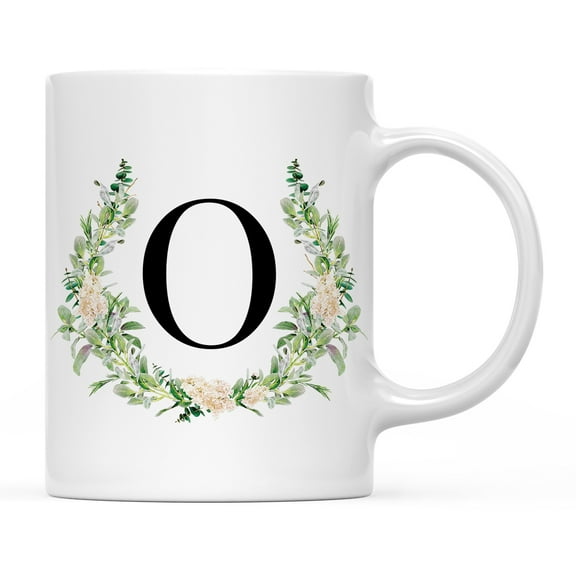 Koyal Wholesale Ceramic Coffee Mug, Garden Green Monogram Initial Letter O