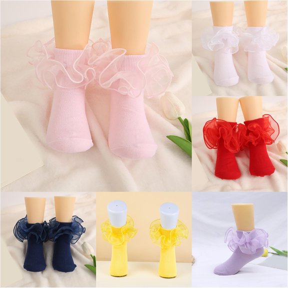 VOUZZA Girls Lace Ruffle Socks Soft Combed Cotton Princess Dance Socks Breathable Crew Dress Socks for School Students