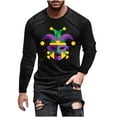 thumbnail image 3 of UVEASISHA Mens Mardi Gras Tshirt Crewneck Casual Long Sleeve Shirts Fancy Mask Graphic Tees Stretchy Slim Fit Gym Workout T-Shirts Black S, 3 of 6