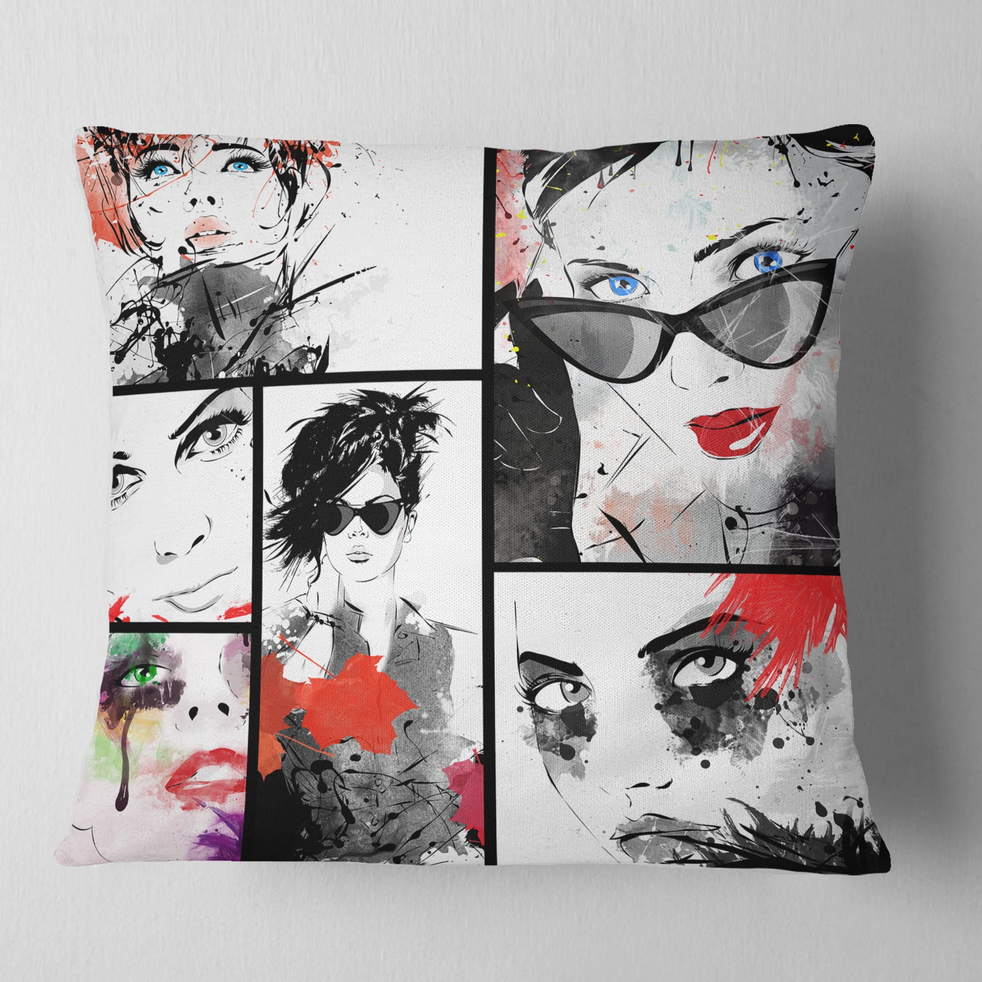 Designart Beautiful Faces Collage - Abstract Portrait Throw Pillow - 16x16