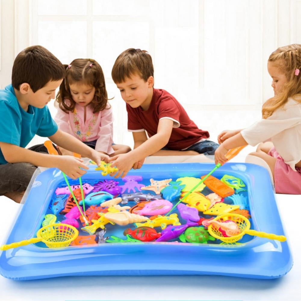 Suwayoo 58pcs Magnetic Fishing Game Toys,Summer Water Pool Toys Set for Kids,Pole Rod Net Inflatable Pool Water Table Bathtub Bath Game，Childrens Carnival Gifts Party Favors for Age 3-8 Boys Girls 