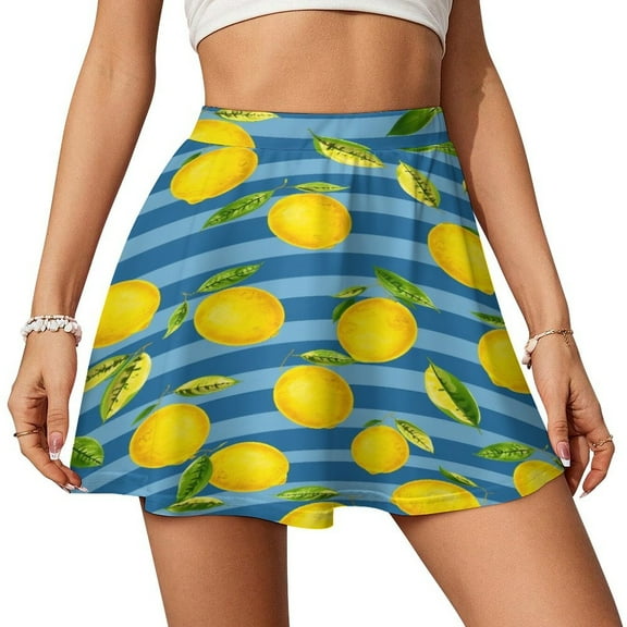 Lemons Striped Background Skirt Female Mini Skirts Summer Harajuku High Waist Design Casual Skirt